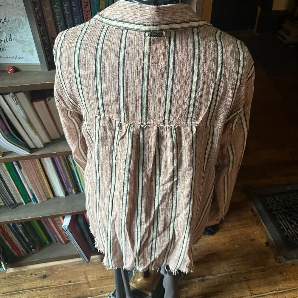 Billabong striped button down boho flowy raw hem blouse